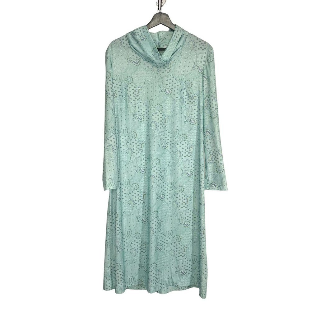 Vintage 60s Forever Young Paisley Loose Turtleneck Long Sleeve Swing Dress XL